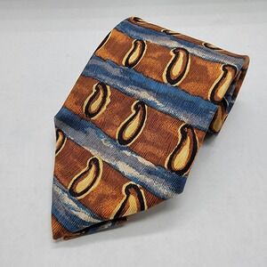 Omaggio by Robert Talbott Hand Sewn 100% Italian Silk Necktie 58" Gold Blue Gray